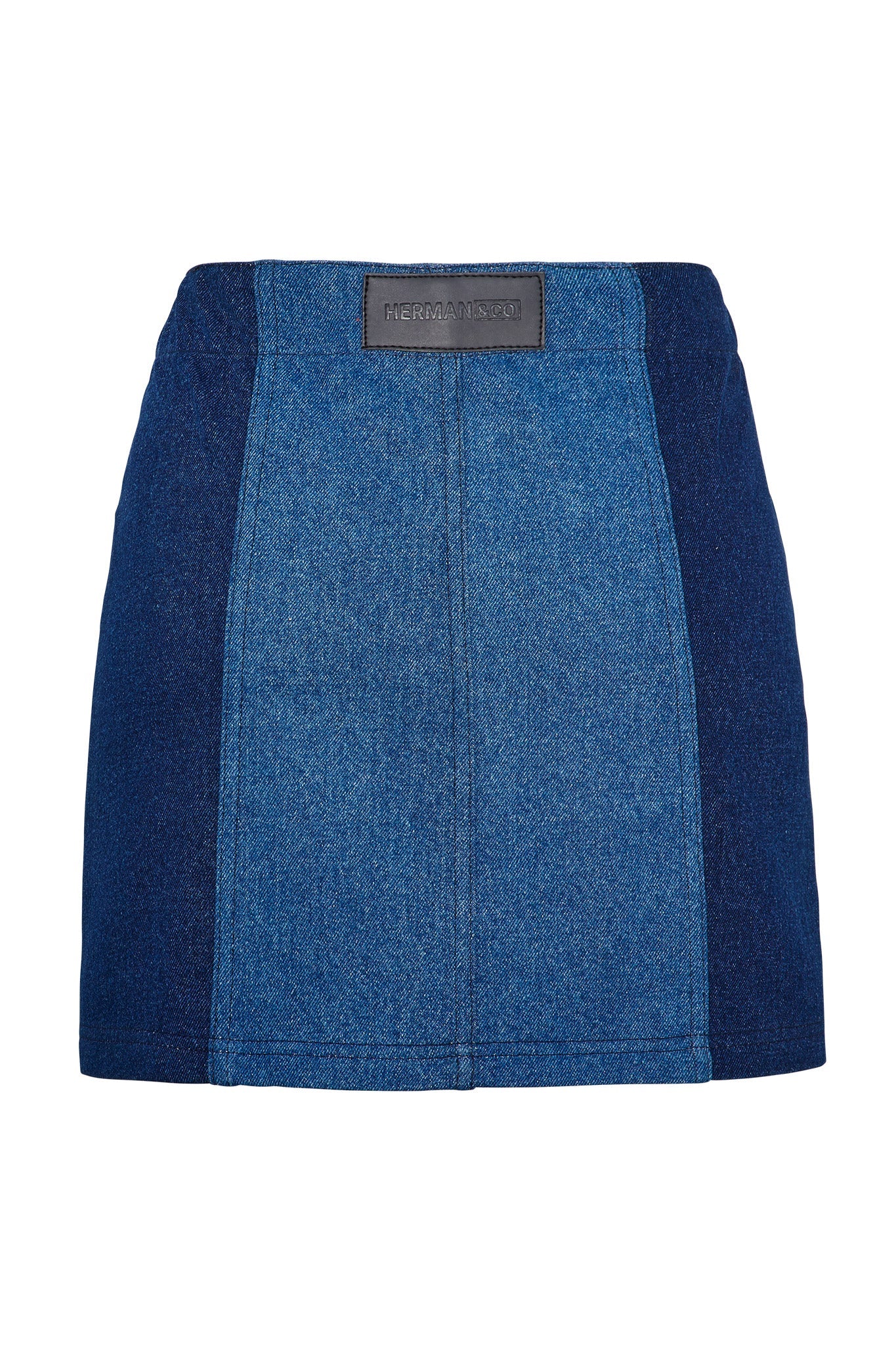HIGH WAISTED CONTRAST PANEL DENIM SKIRT - BLUE
