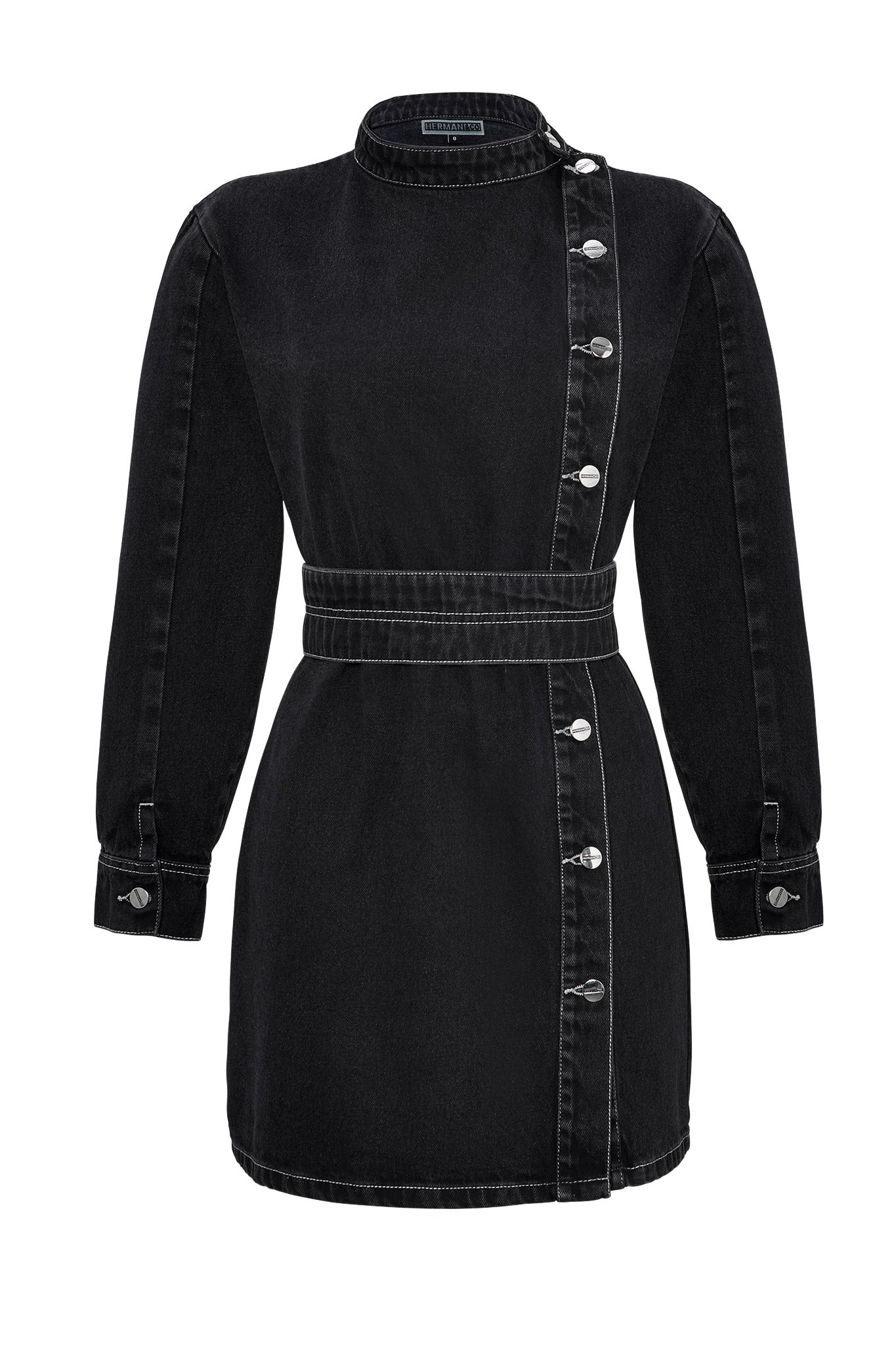 ASYMMETRIC BELTED DRESS - BLACK
