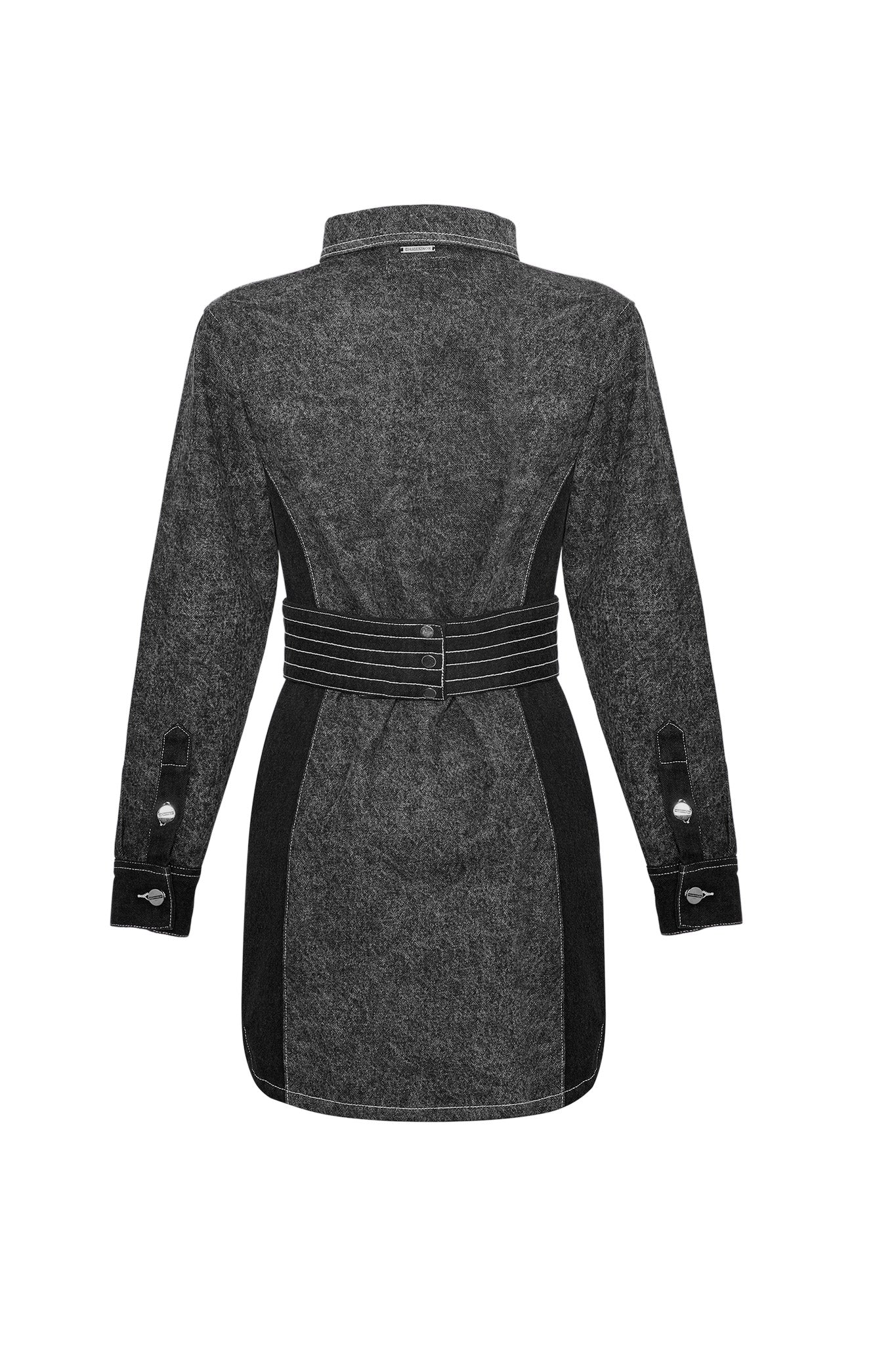 DENIM BELTED DRESS - GREY