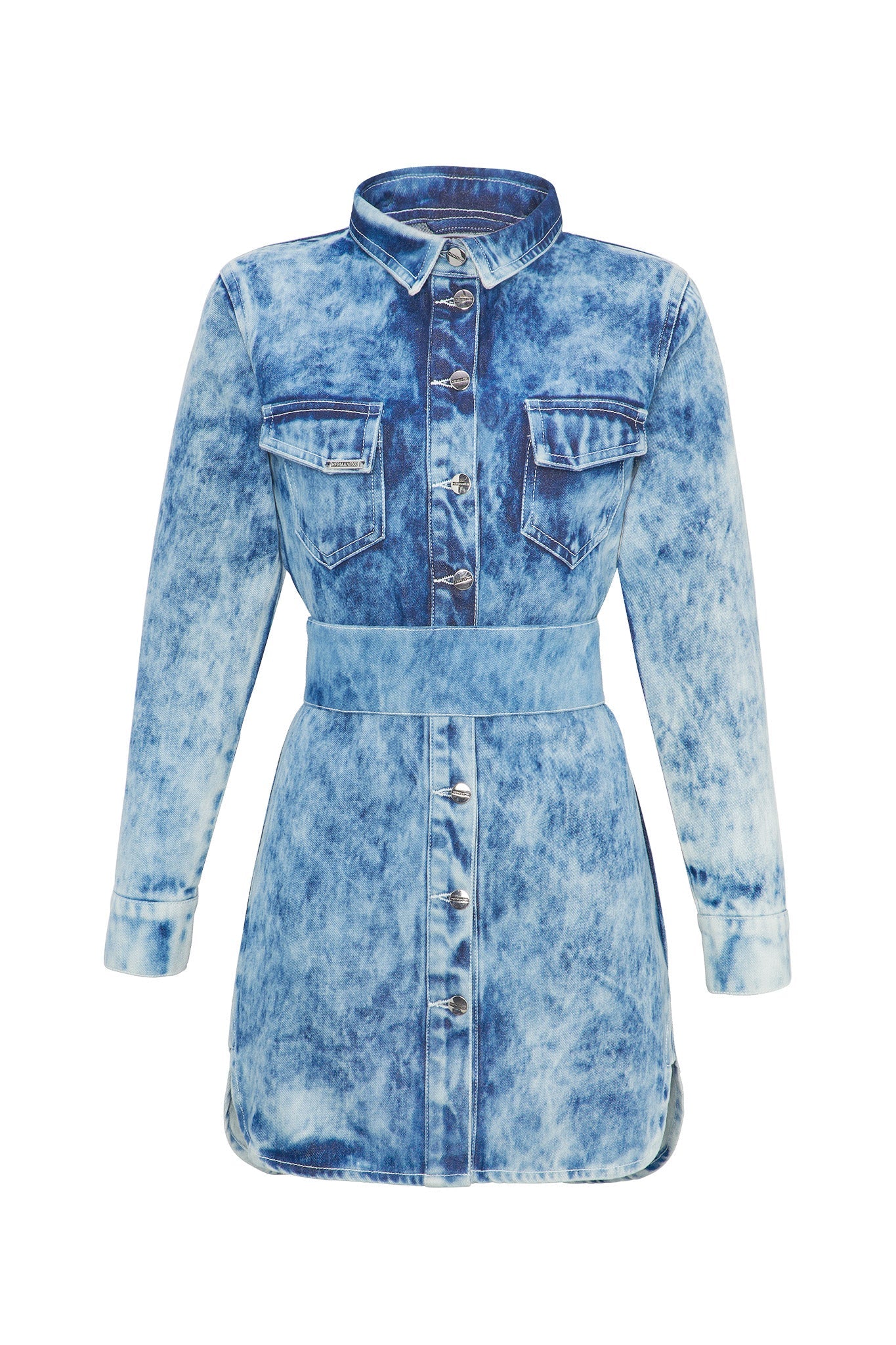 DENIM SHIRT DRESS WITH POPPER BELT - BLUE