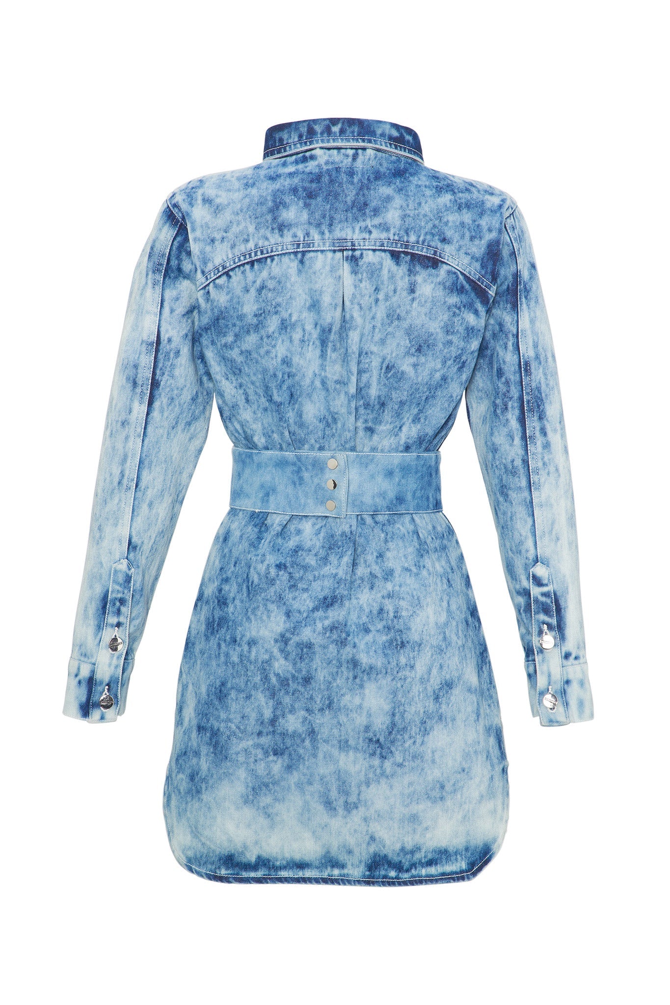 DENIM SHIRT DRESS WITH POPPER BELT - BLUE