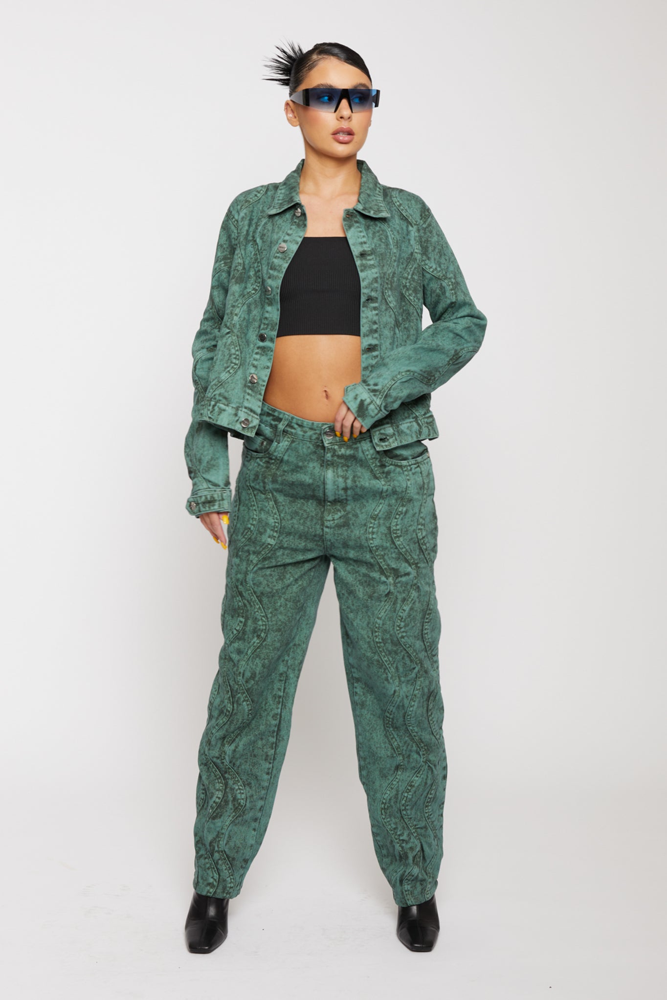 OVERSIZED DENIM JACKET - DARK GREEN