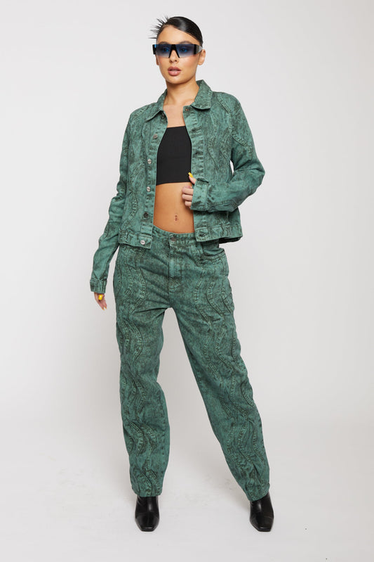 OVERSIZED DENIM JACKET - DARK GREEN