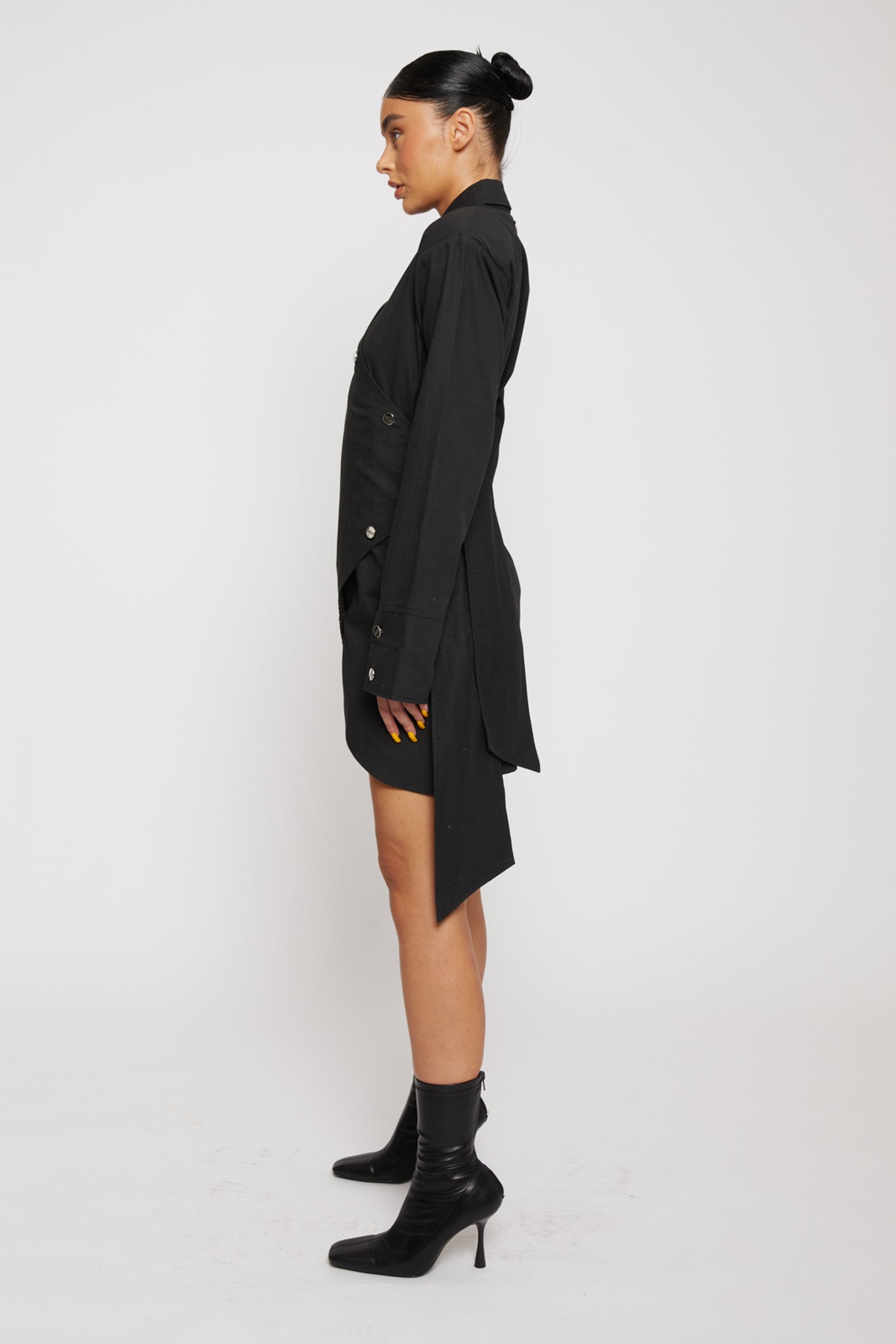 COTTON ASYMMETRIC SHIRT DRESS - BLACK