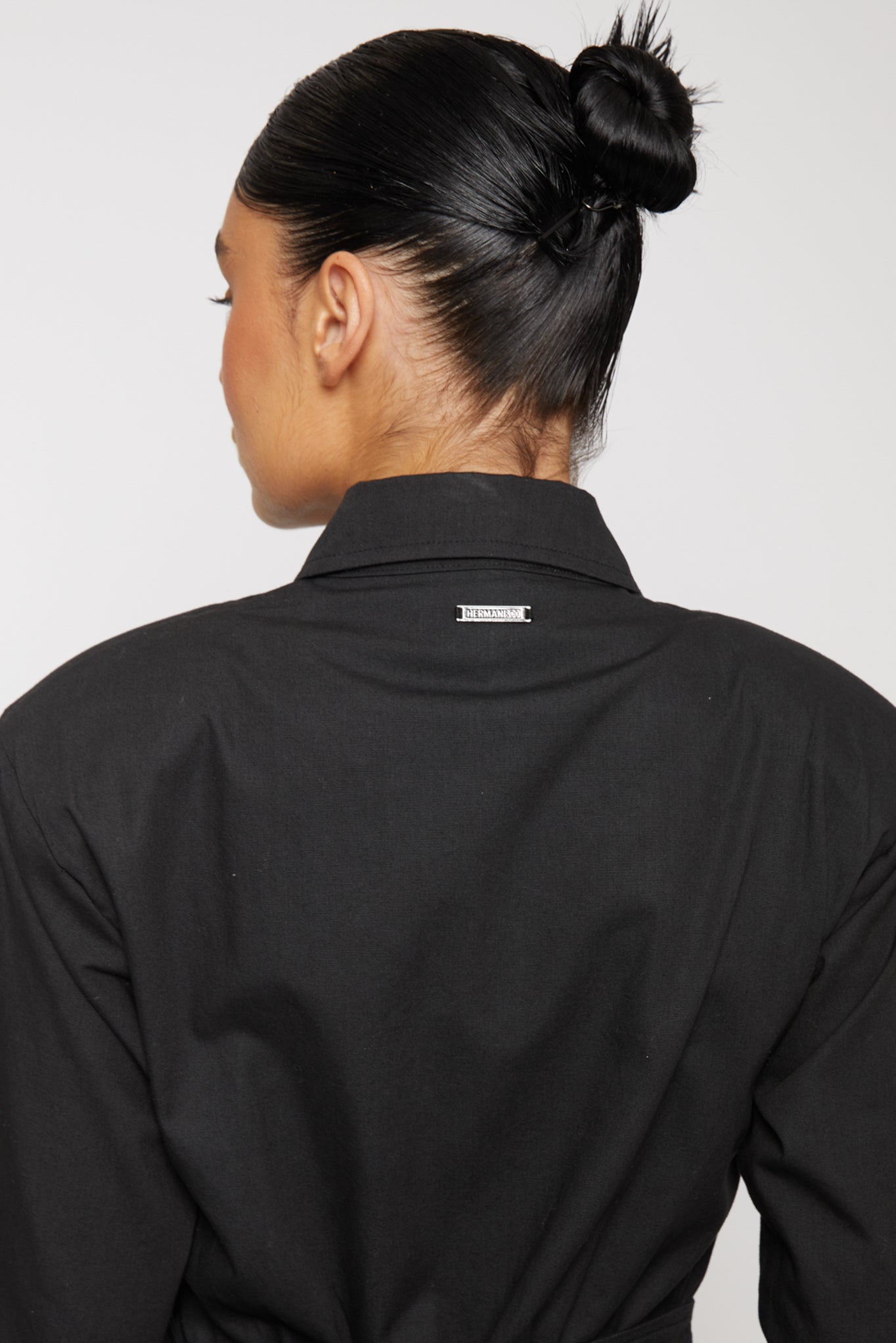 COTTON ASYMMETRIC SHIRT DRESS - BLACK