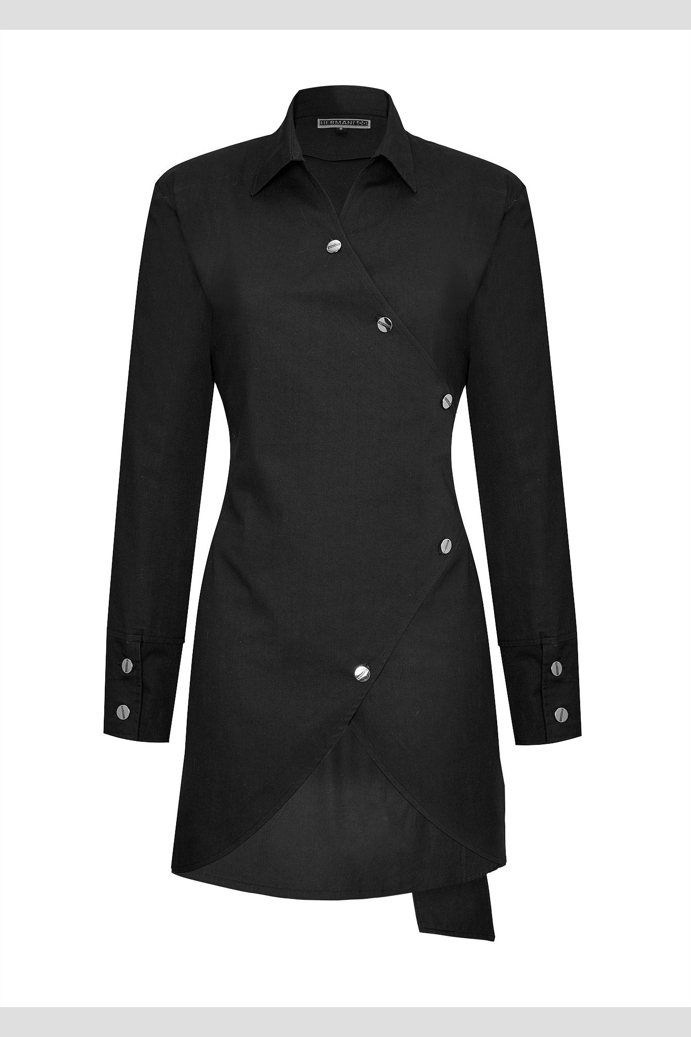 COTTON ASYMMETRIC SHIRT DRESS - BLACK