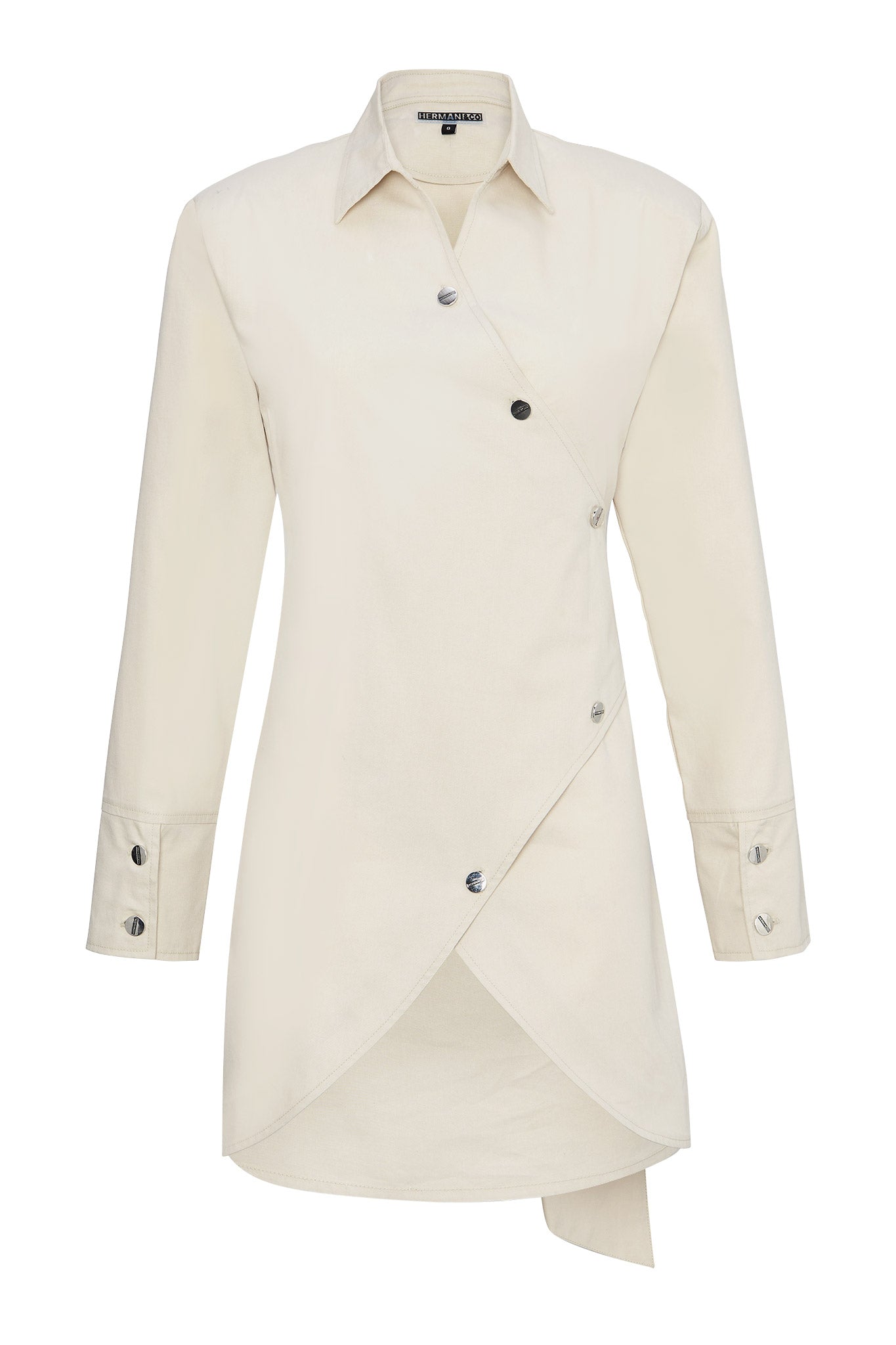 COTTON ASYMMETRIC SHIRT DRESS - BEIGE