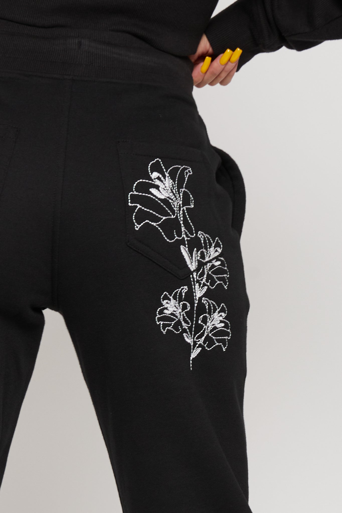 Embroidered Tapered Joggers - Black