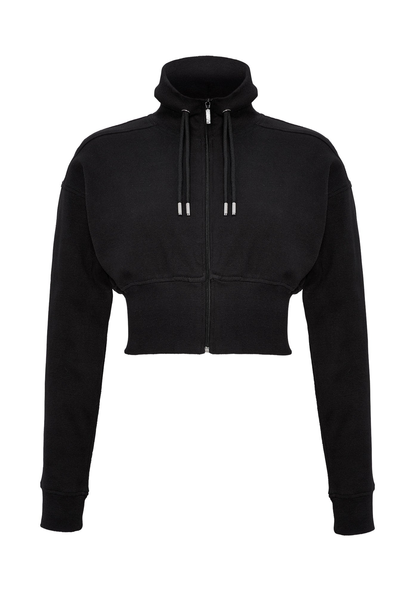 ZIP NECK SWEATSHIRT WITH EMBROIDERY - BLACK