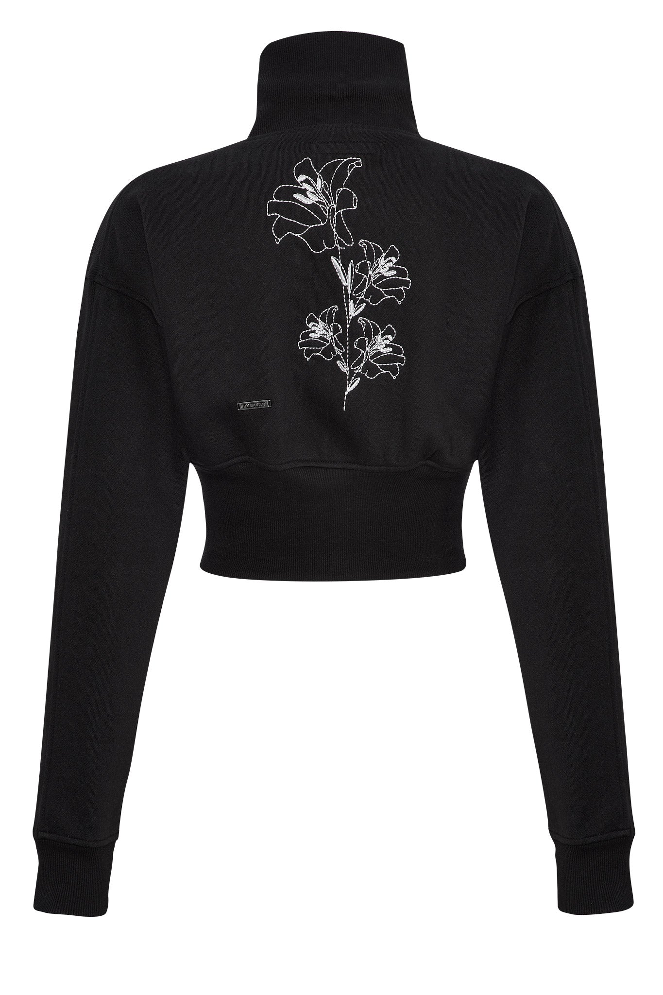 ZIP NECK SWEATSHIRT WITH EMBROIDERY - BLACK
