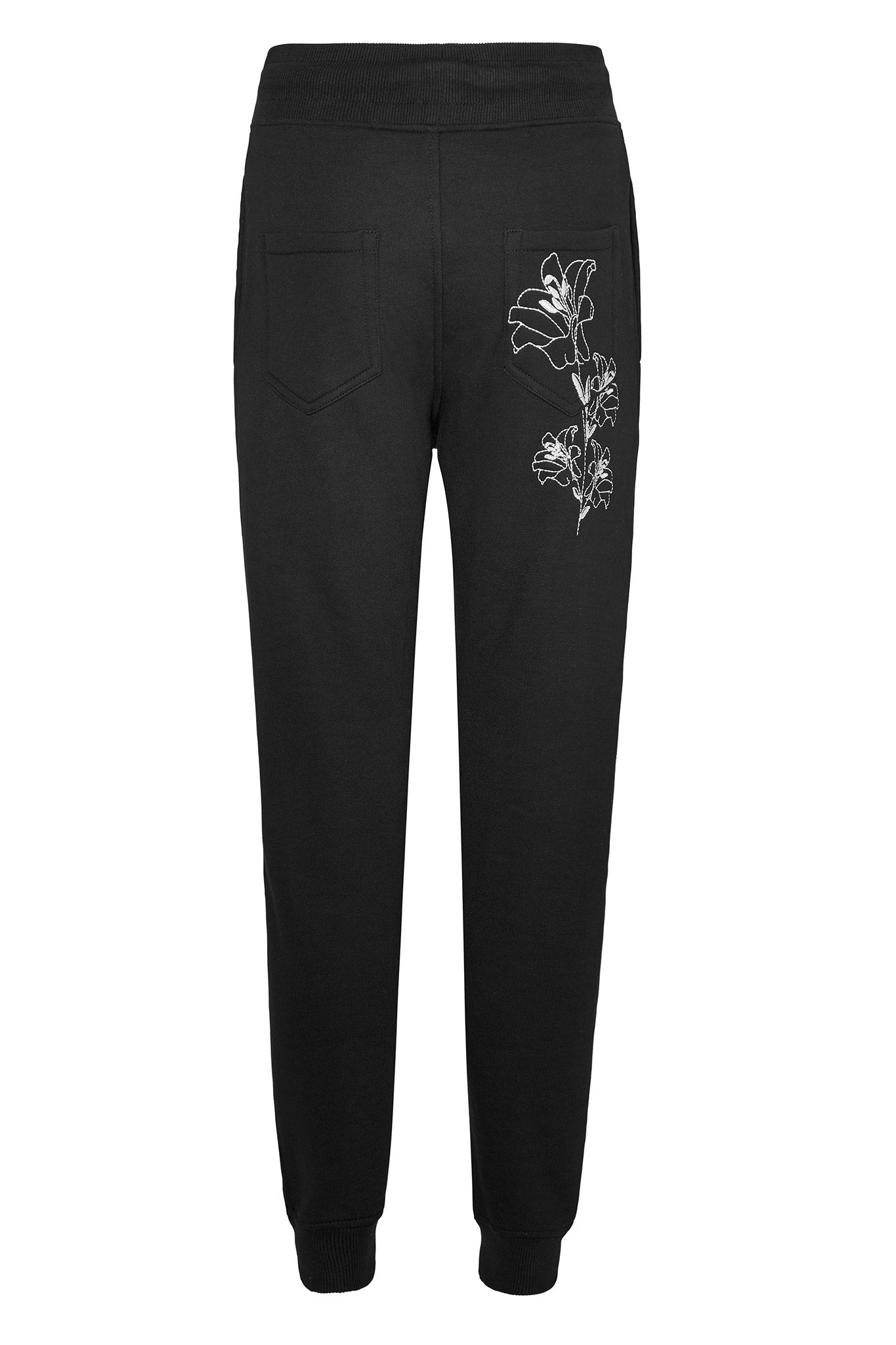 Embroidered Tapered Joggers - Black