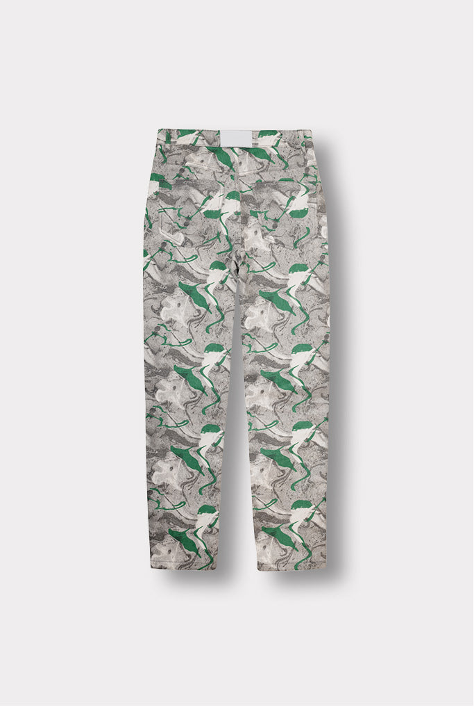 PRINTED DENIM JEANS - GREEN