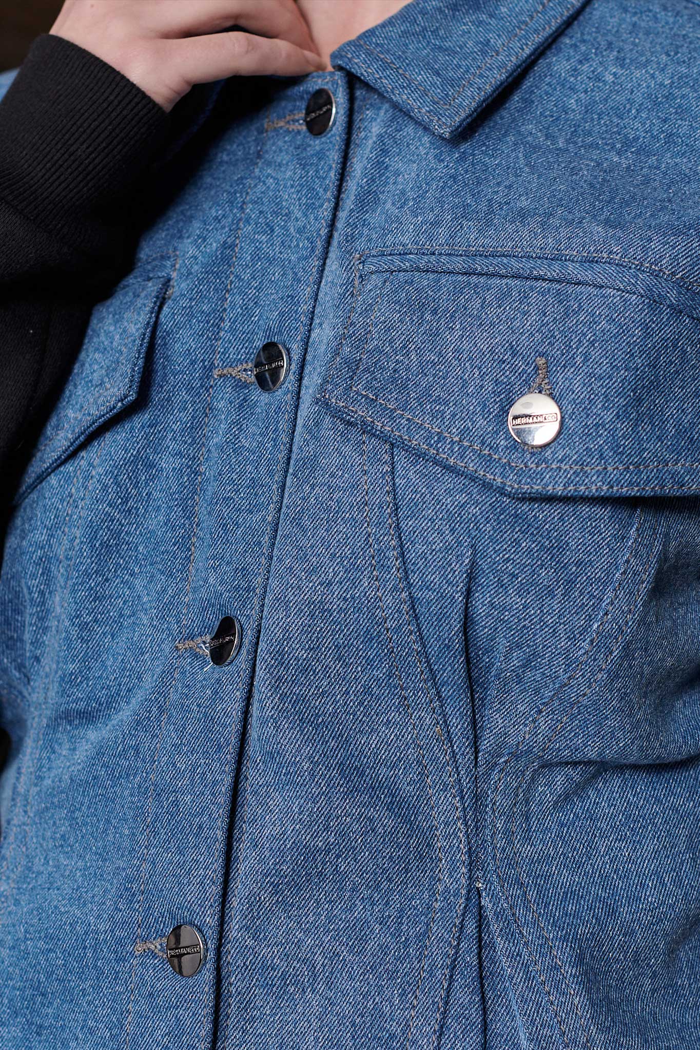 FLEECE WITH DENIM TAPERED JACKET - BLUE