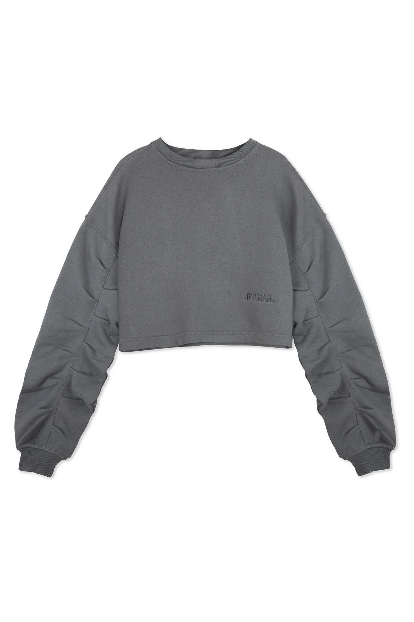 CROPPED CREW NECK JUMPER - GREY