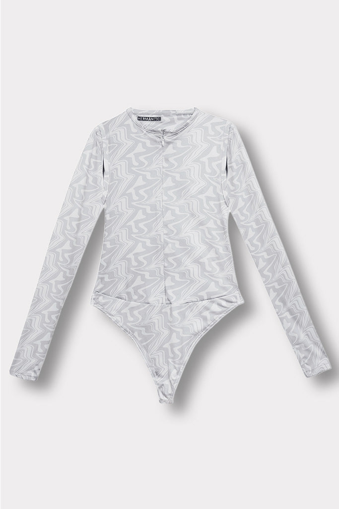 PRINTED CUT OUT BODYSUIT - LIGHT GREY