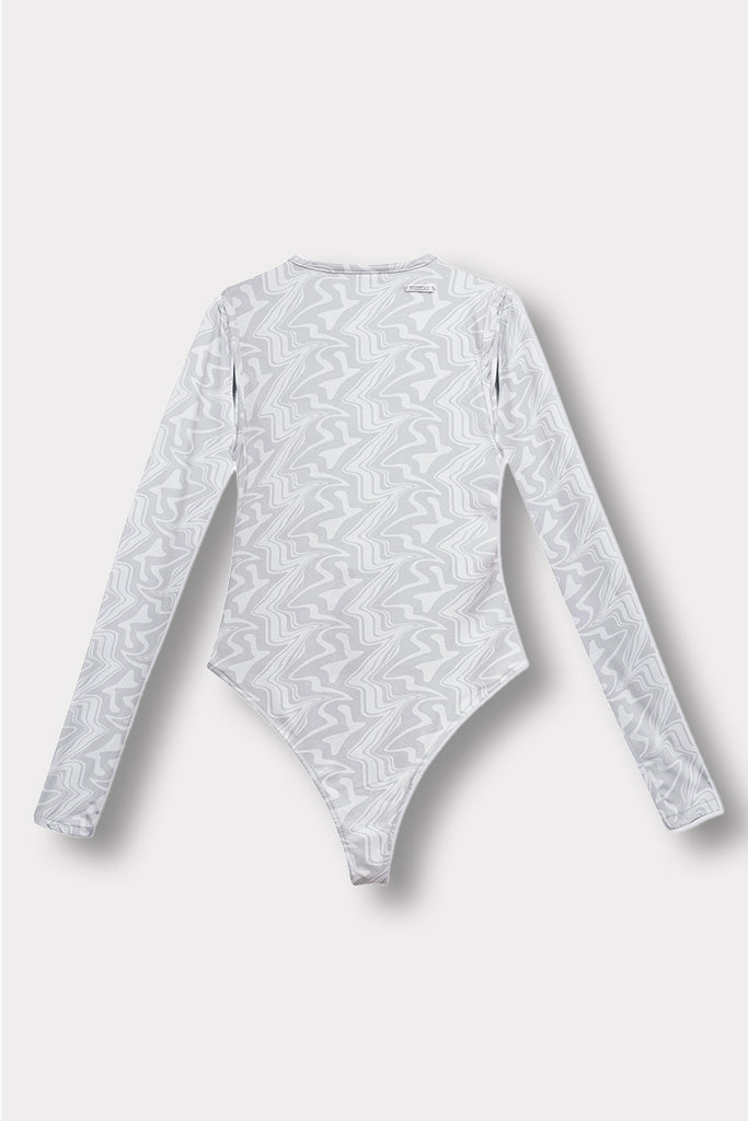 PRINTED CUT OUT BODYSUIT - LIGHT GREY
