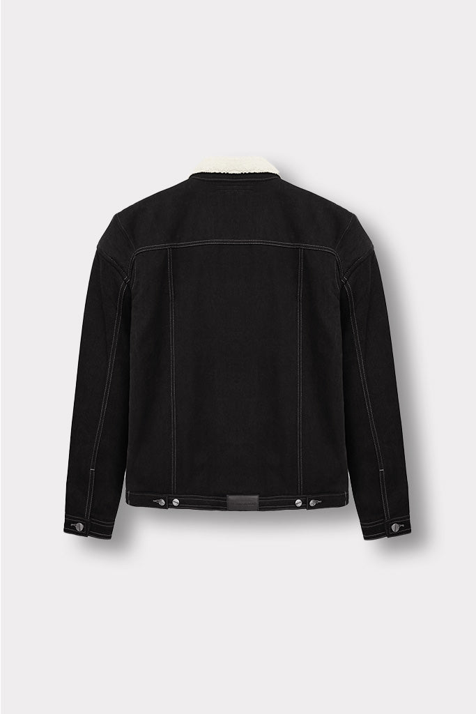 SHERPA OVERSIZED DENIM JACKET - BLACK