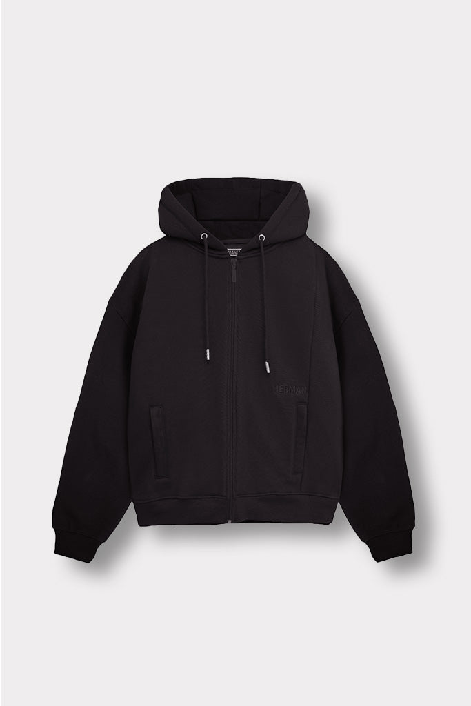 REGULAR ZIP UP HOODIE - BLACK