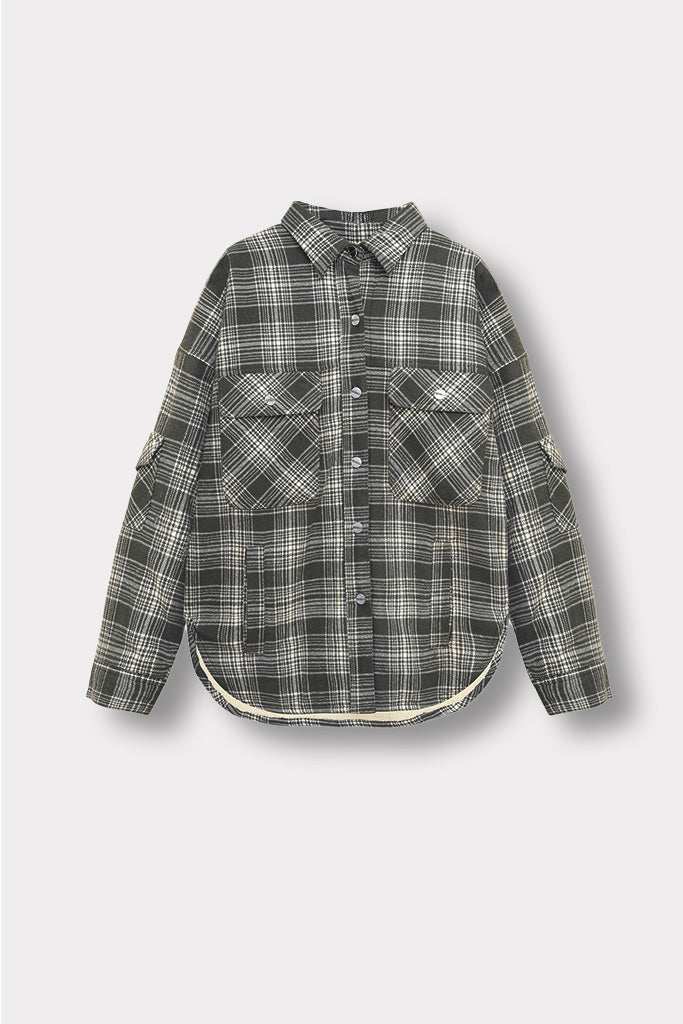 SHERPA CHECKED OVERSIZED SHIRT - DARK GREEN