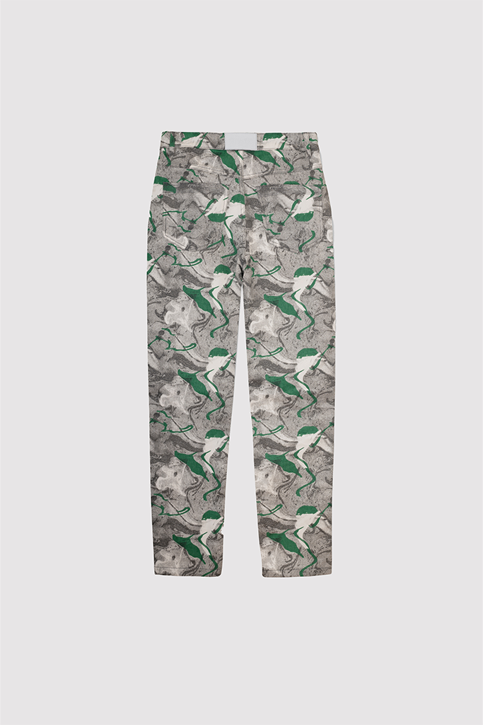 PRINTED DENIM JEANS - GREEN