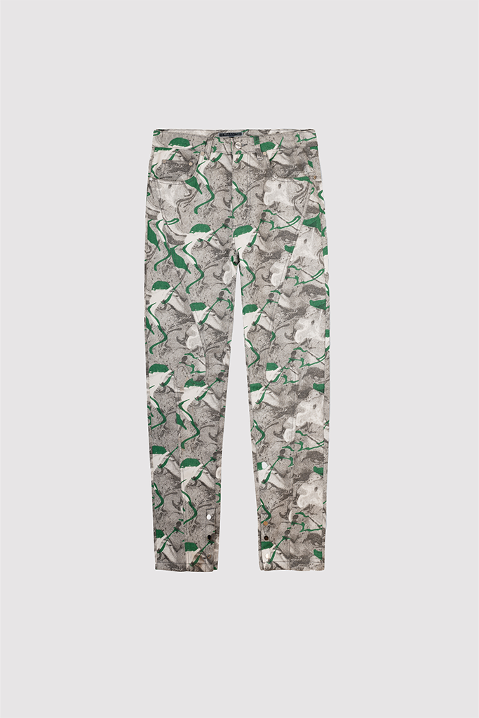 PRINTED DENIM JEANS - GREEN
