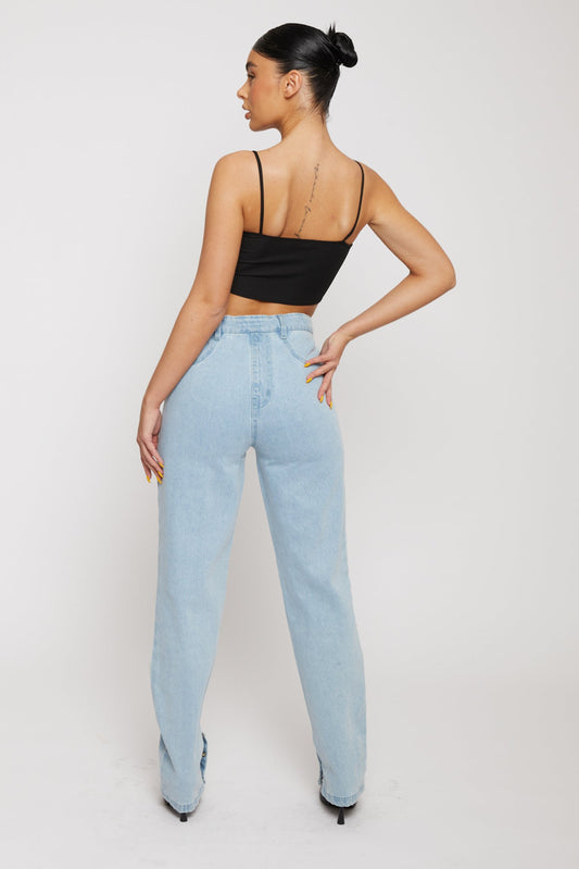 HIGH WAISTED DISTRESSED JEANS - LIGHT BLUE
