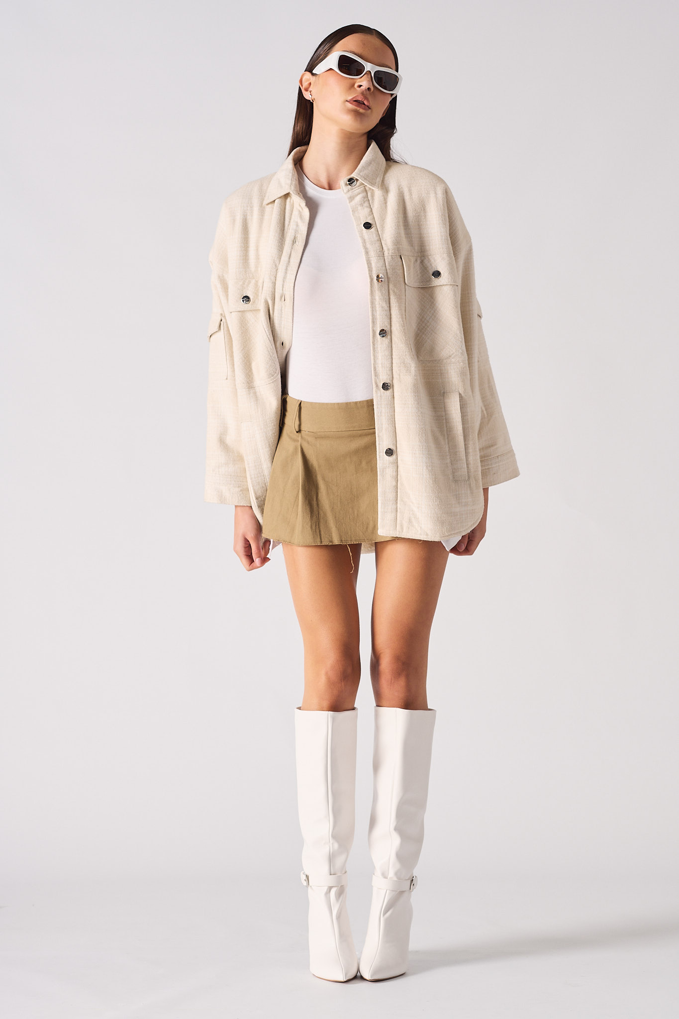 SHERPA CHECKED OVERSIZED SHIRT - BEIGE