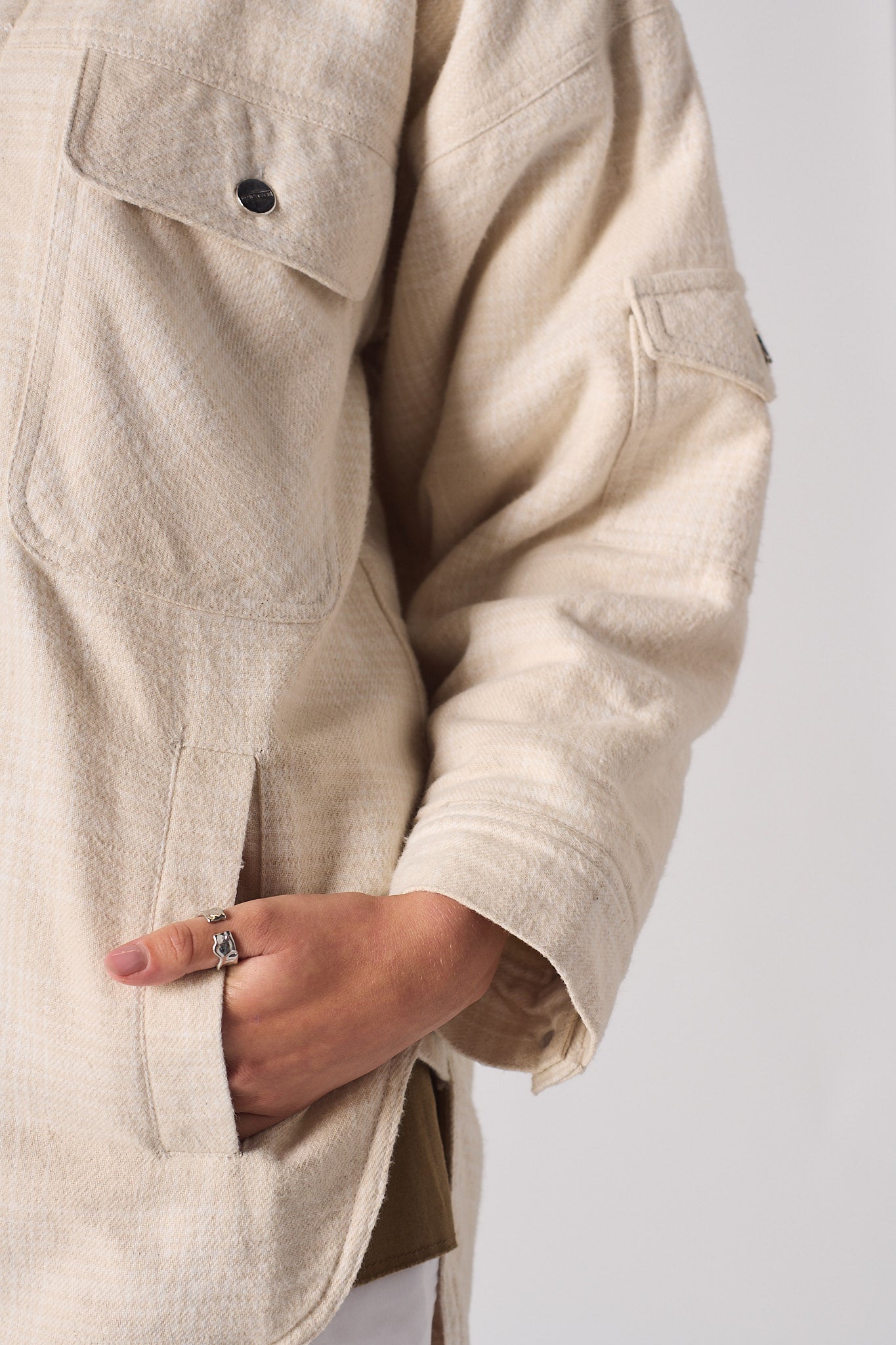 SHERPA CHECKED OVERSIZED SHIRT - BEIGE