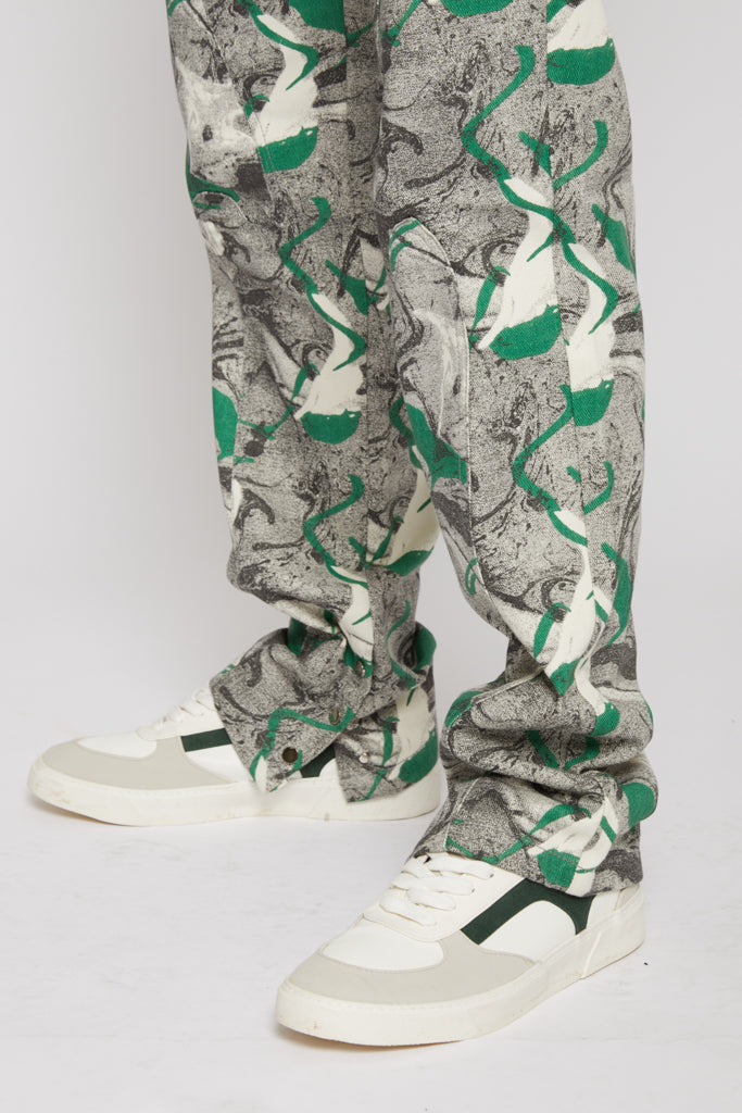 PRINTED DENIM JEANS - GREEN