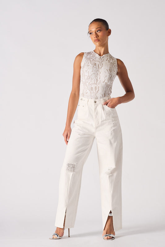 HIGH WAISTED WIDE LEG JEANS  - WHITE