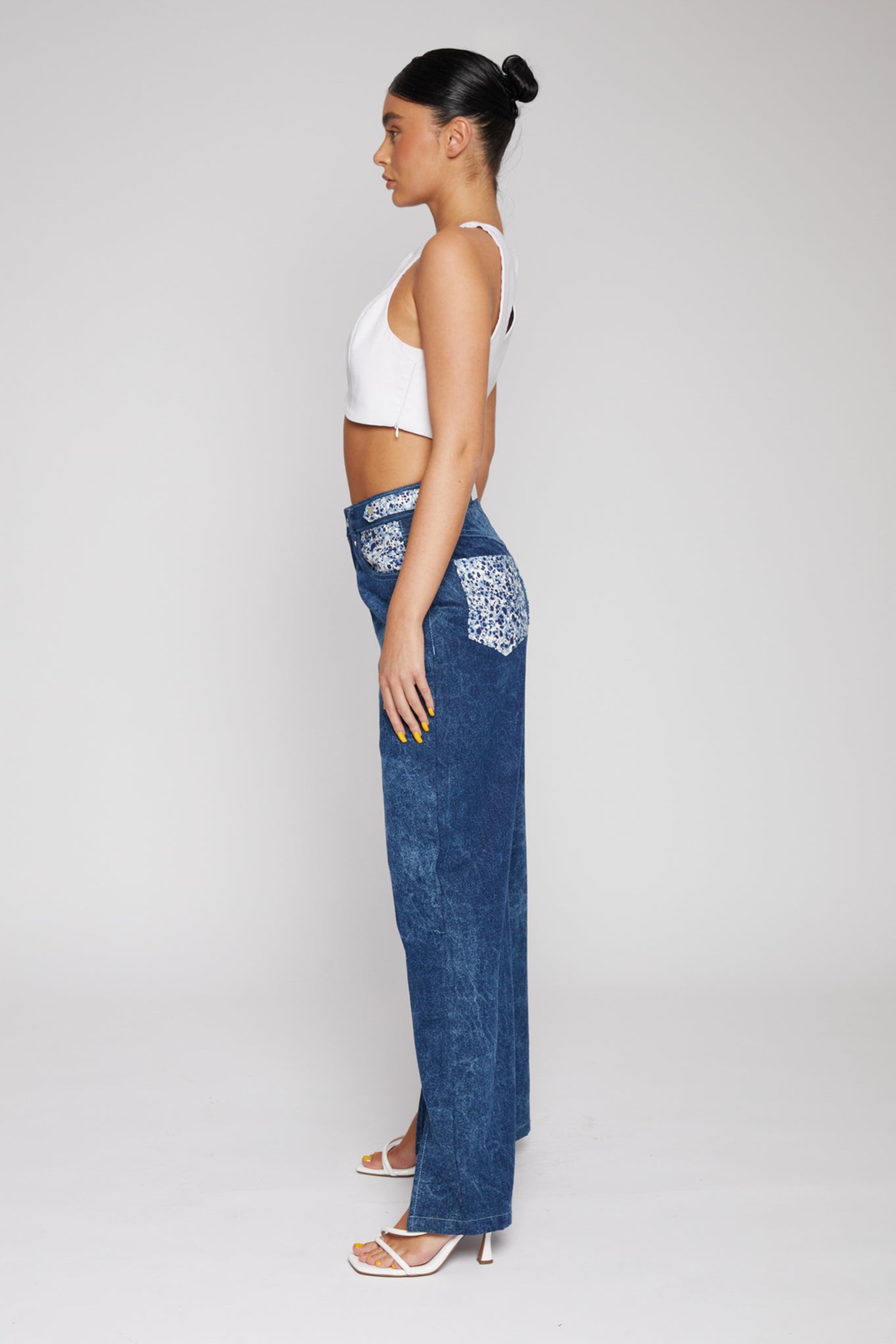 HIGH WAISTED WIDE LEG JEANS - NAVY BLUE
