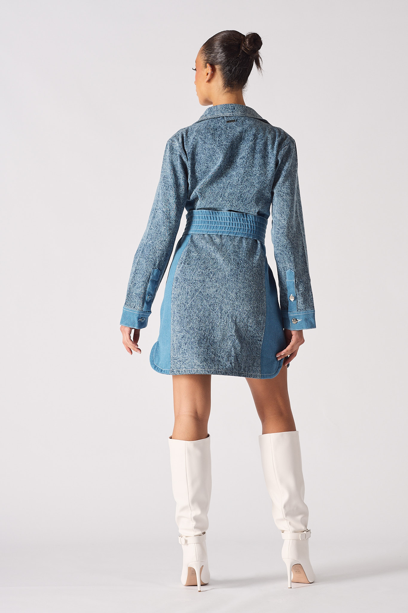 DENIM BELTED DRESS - BLUE WASH