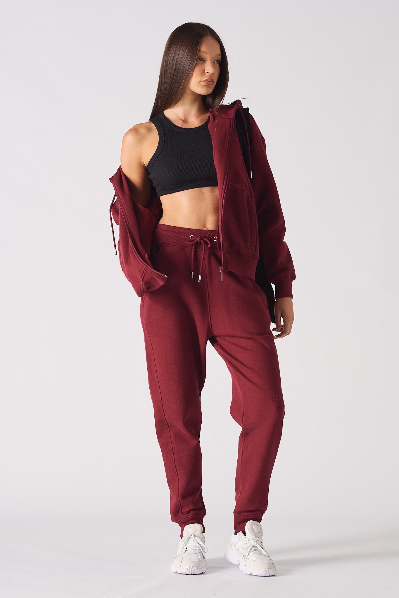 REGULAR ZIP UP HOODIE - Burgundy
