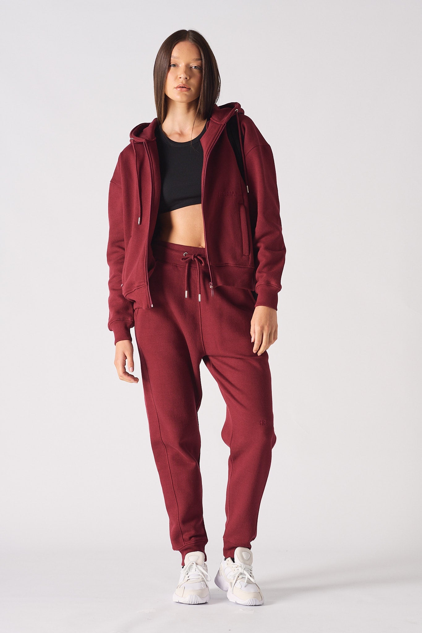 REGULAR ZIP UP HOODIE - Burgundy