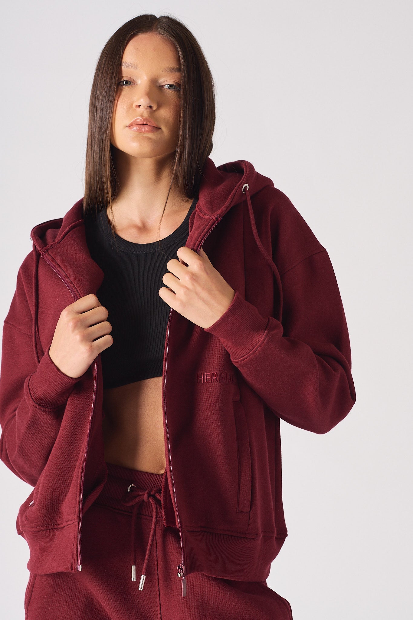 REGULAR ZIP UP HOODIE - Burgundy
