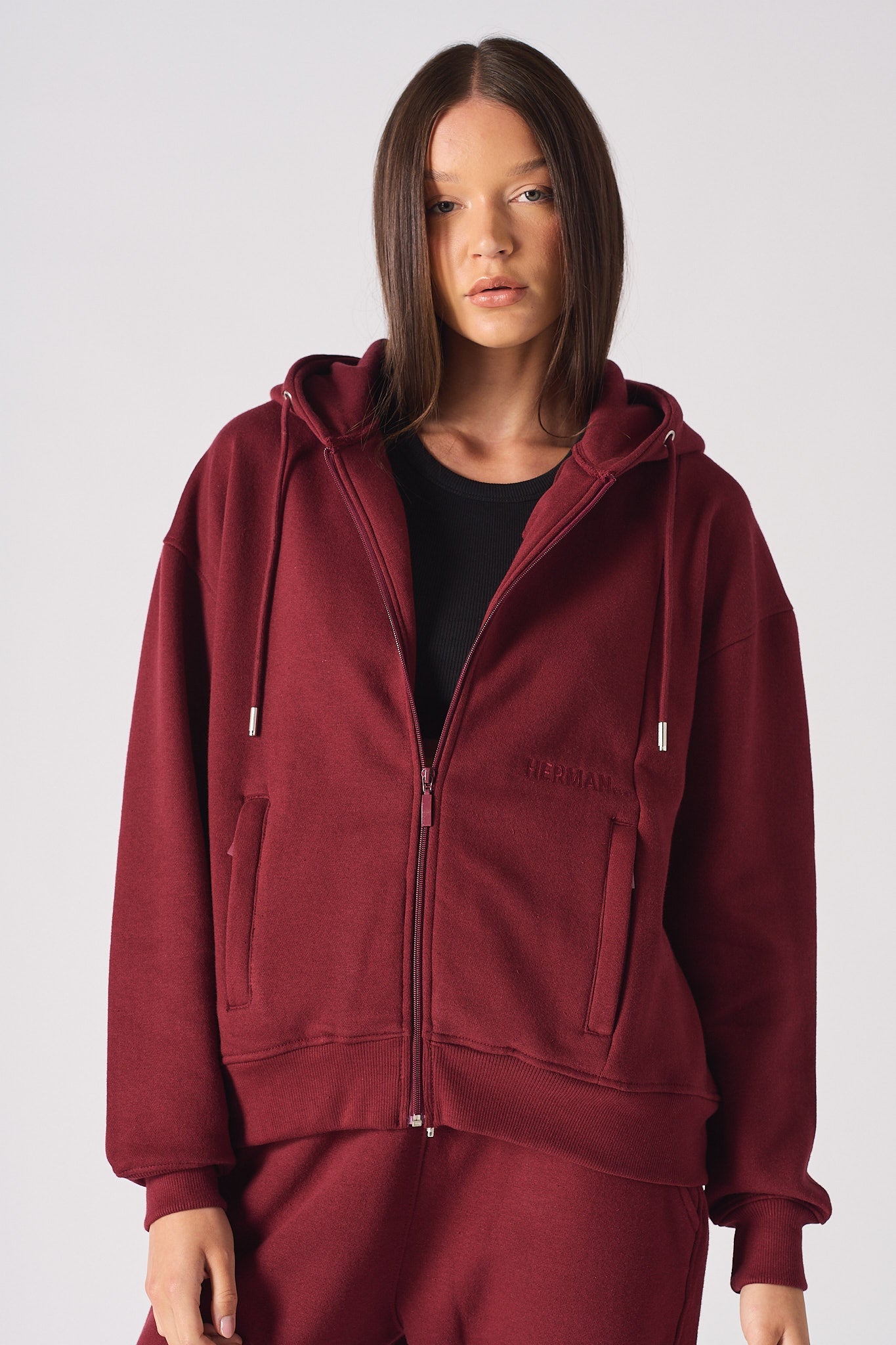 REGULAR ZIP UP HOODIE - Burgundy