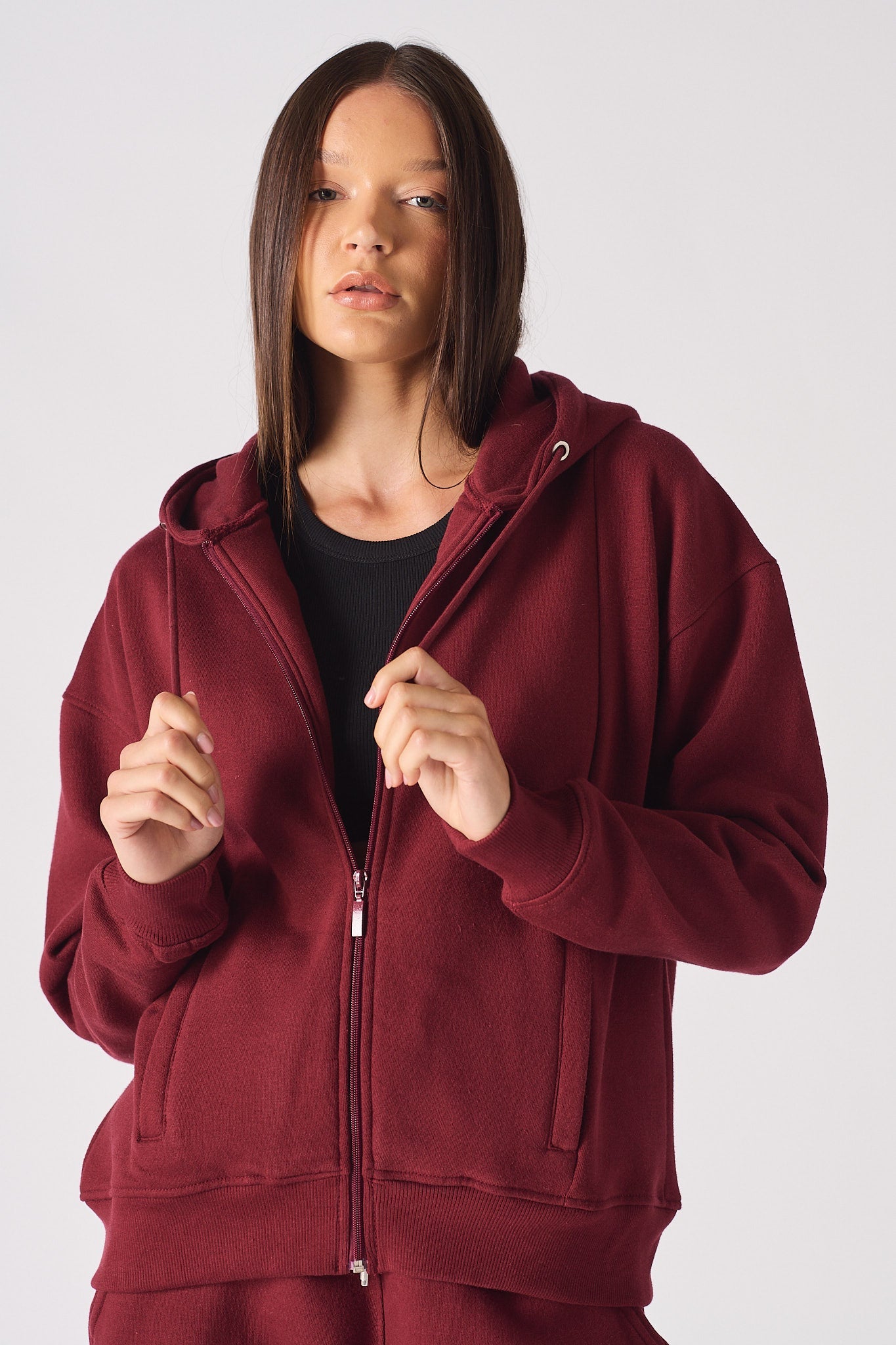 REGULAR ZIP UP HOODIE - Burgundy