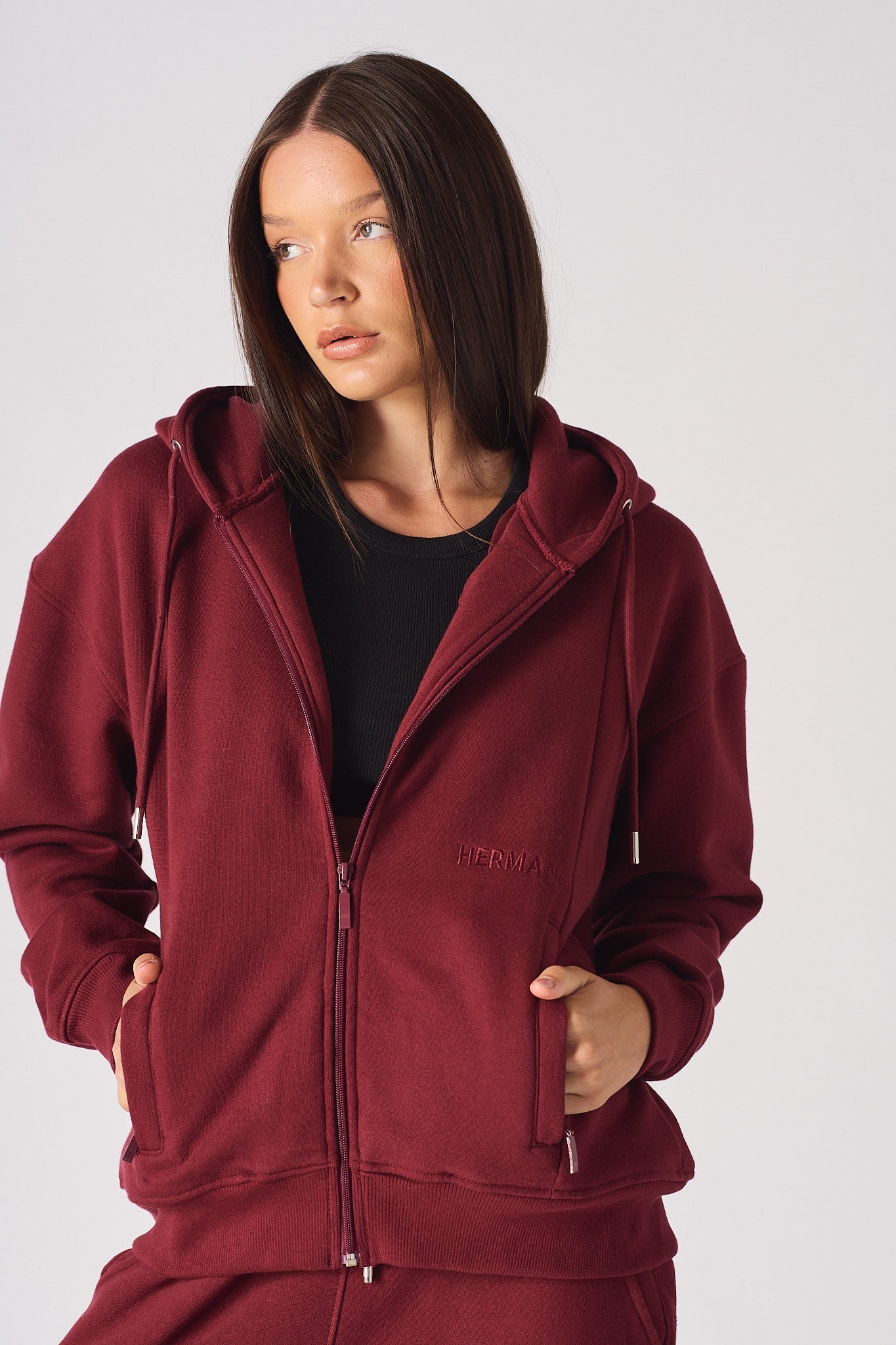 REGULAR ZIP UP HOODIE - Burgundy