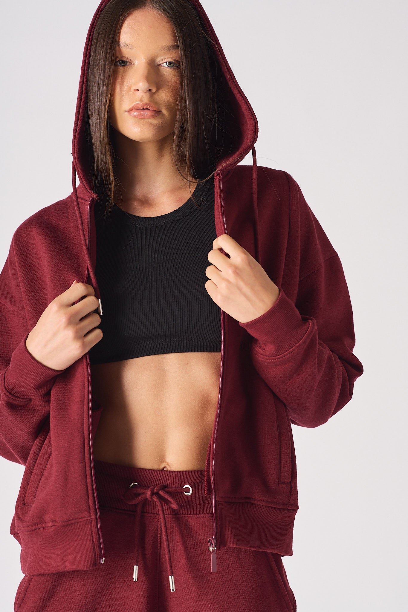 REGULAR ZIP UP HOODIE - Burgundy