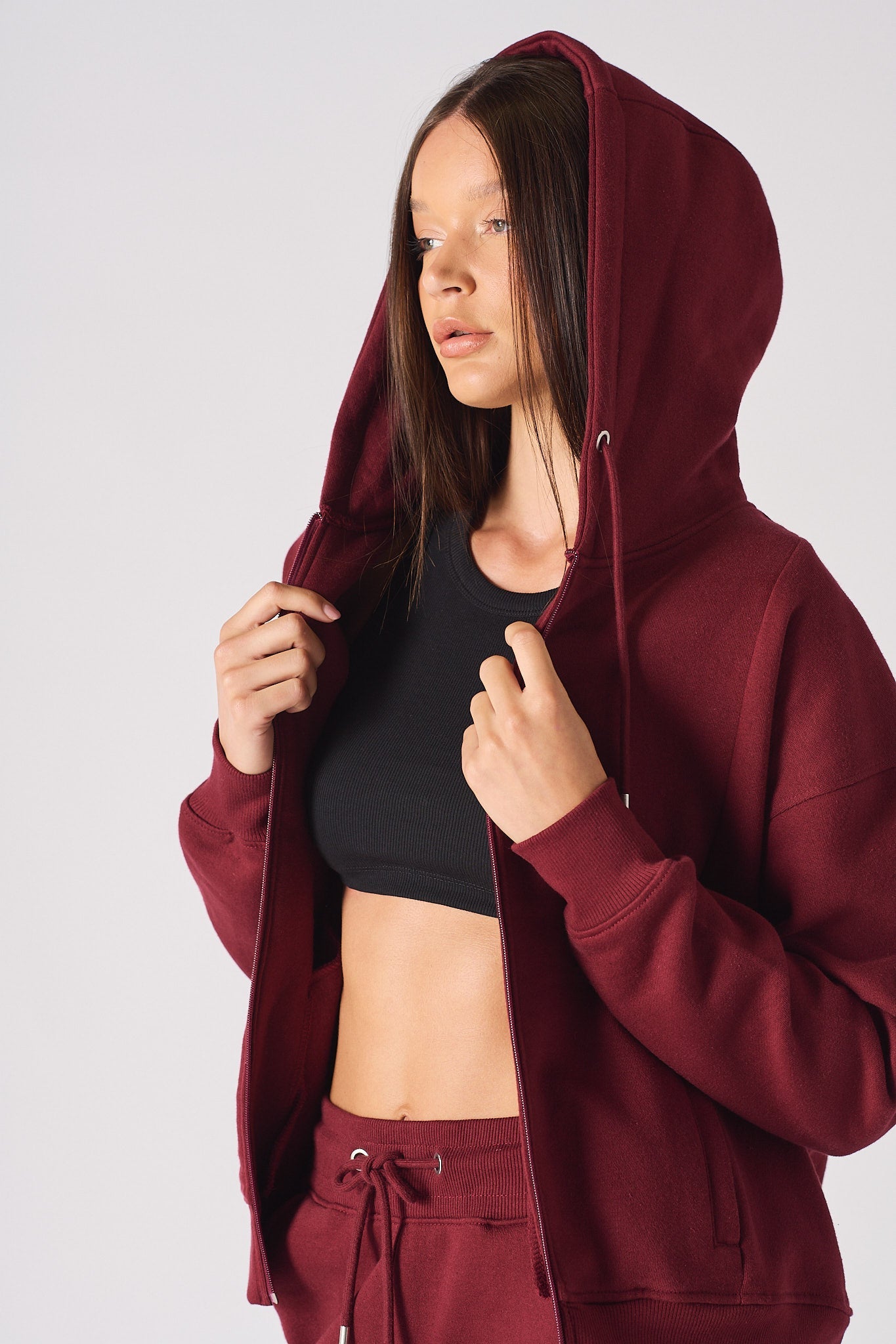 REGULAR ZIP UP HOODIE - Burgundy