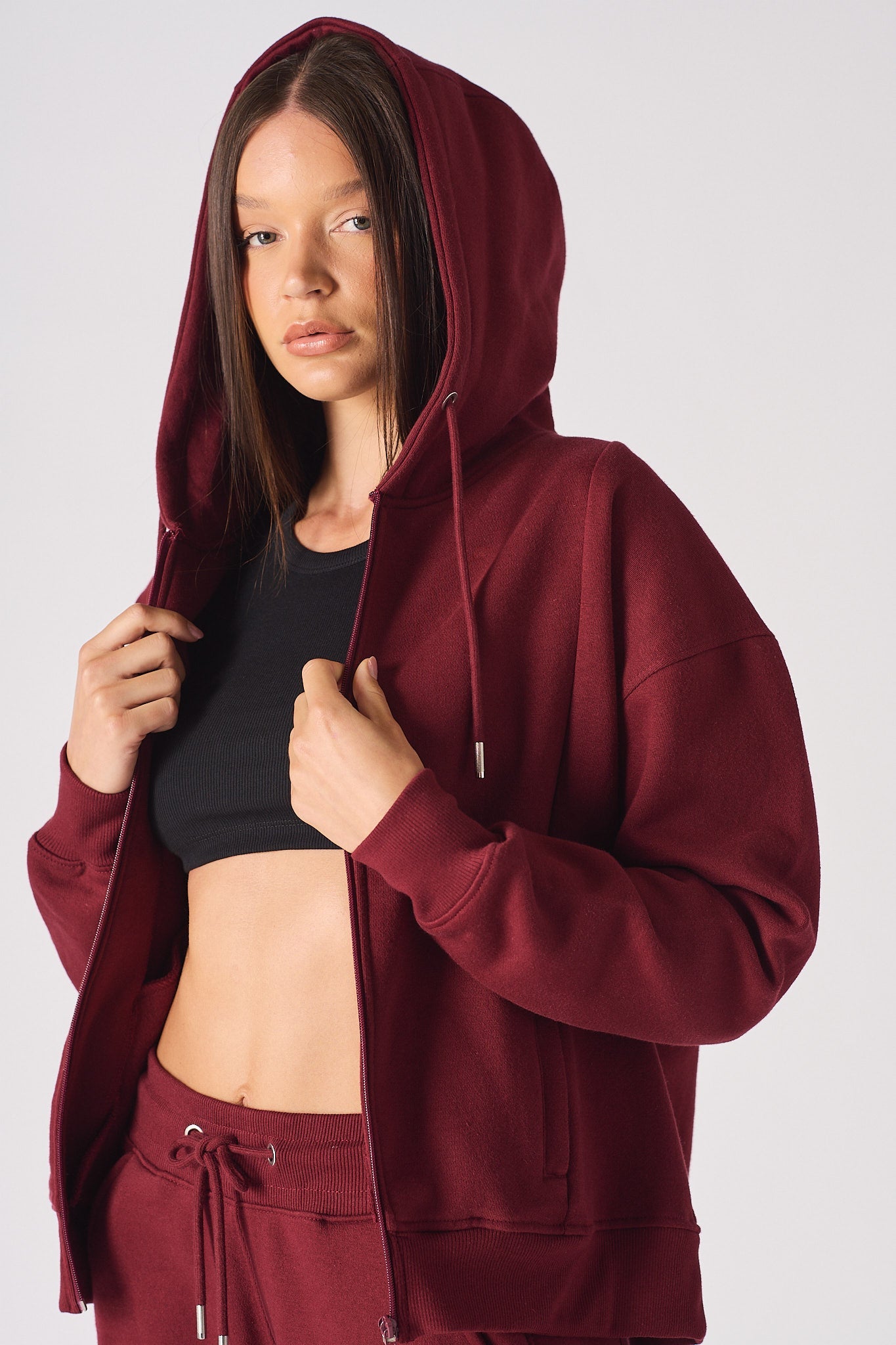 REGULAR ZIP UP HOODIE - Burgundy