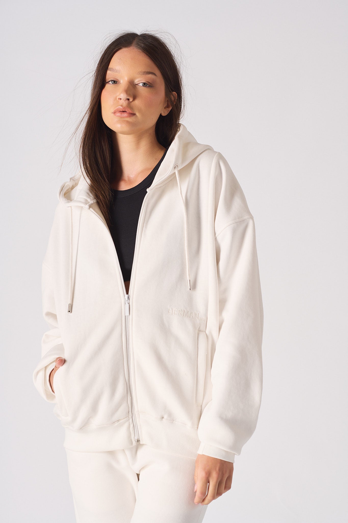 REGULAR ZIP UP HOODIE - WHITE