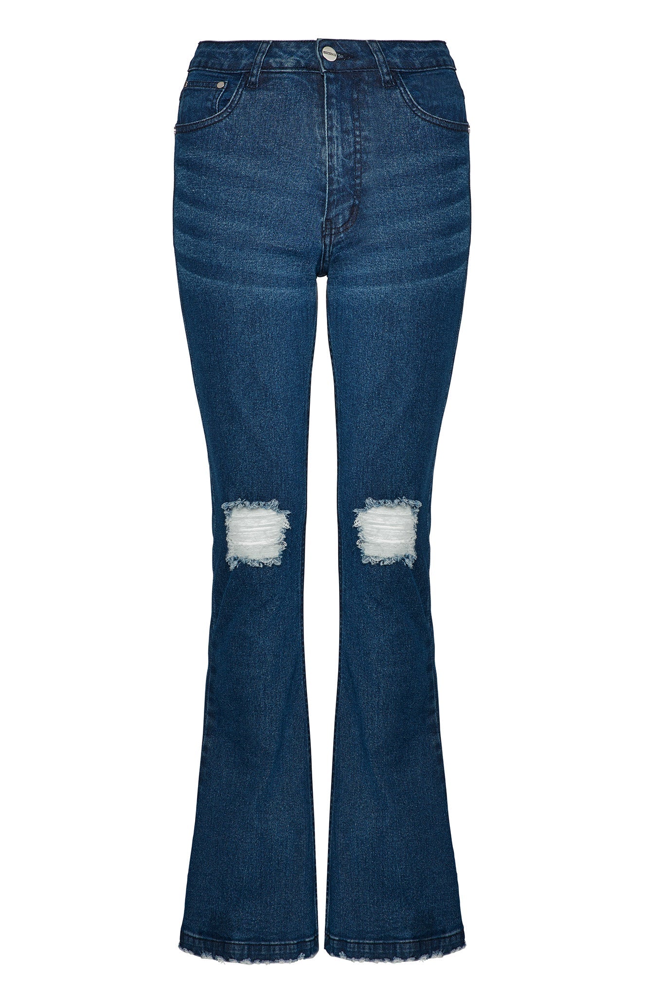 DISTRESSED FLARE JEANS - DARK BLUE