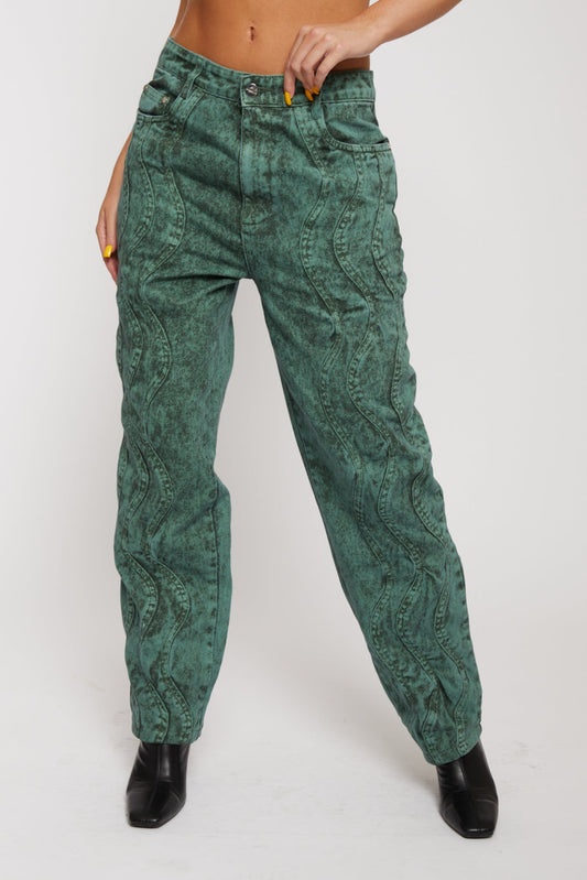 HIGH WAISTED RELAXED JEANS - DARK GREEN