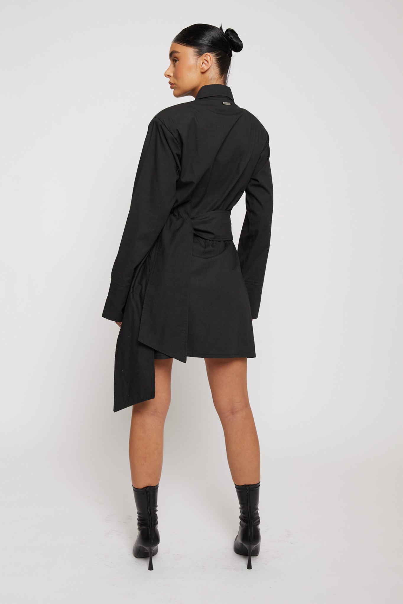 COTTON ASYMMETRIC SHIRT DRESS - BLACK