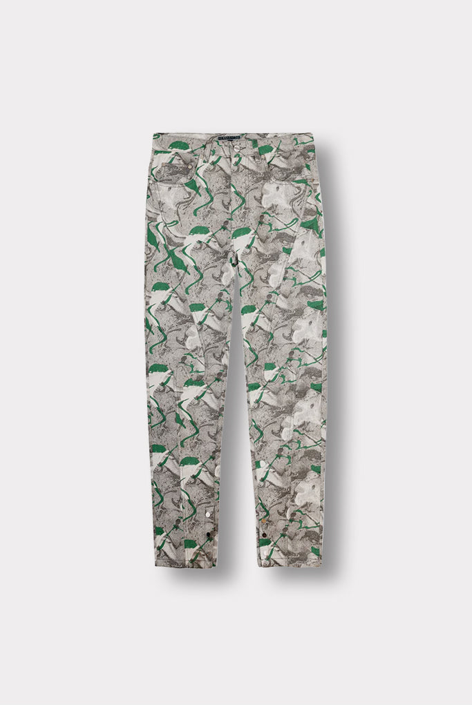 PRINTED DENIM JEANS - GREEN
